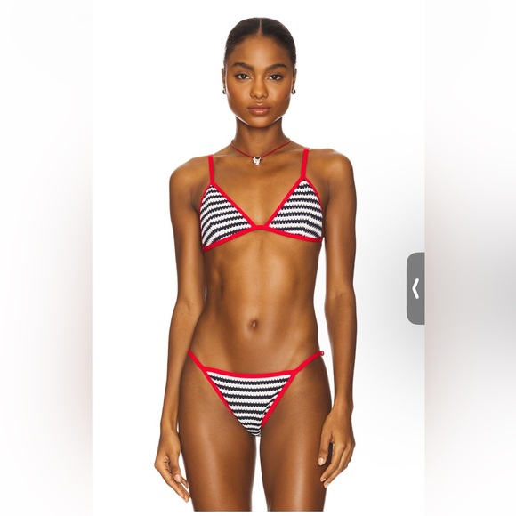 Beach riot - dark Navy Stripe Bikini with Red Trim - Picture 3 of 4